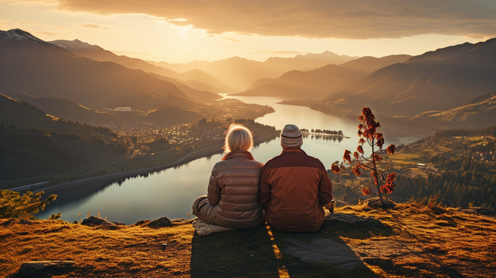 Couple Sitting on A Mountain Top